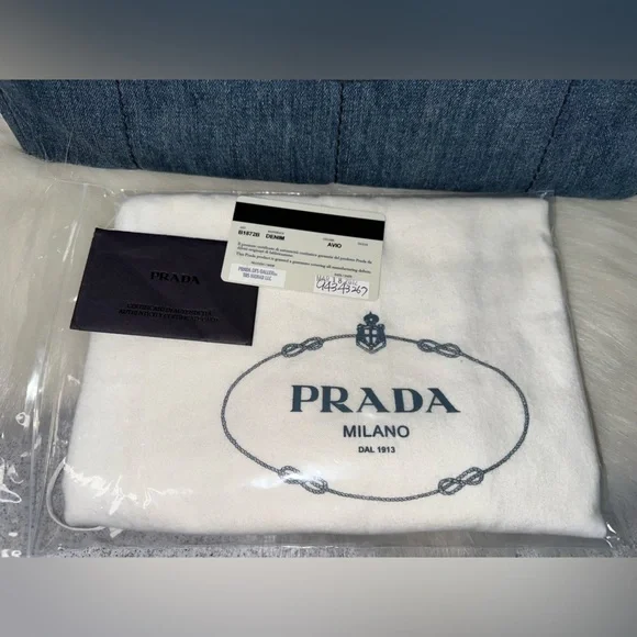 PRADA CANAPA LARGE DENIM TOTE AVIO BLUE LOGO BAG ITALY AUTHENTIC DUST BAG/CARD - Picture 16 of 16